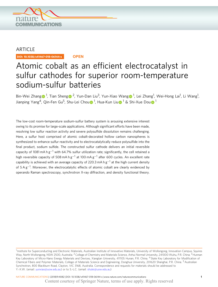 PDF) Atomic cobalt as an efficient electrocatalyst in sulfur