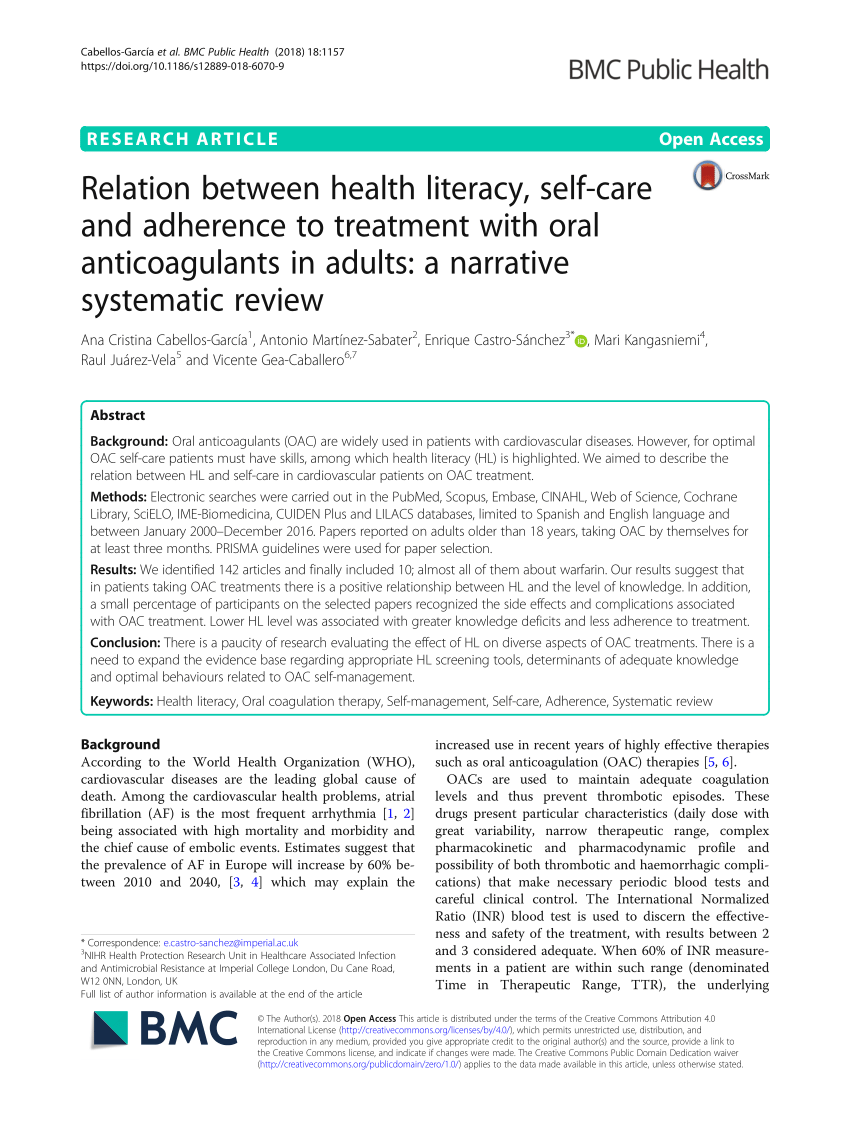 PDF) Relation between health literacy, self-care and adherence to ...