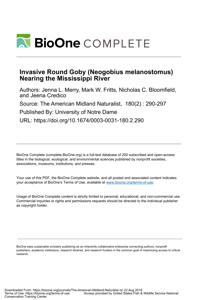 Pdf Invasive Round Goby Neogobius Melanostomus Nearing The Mississippi River