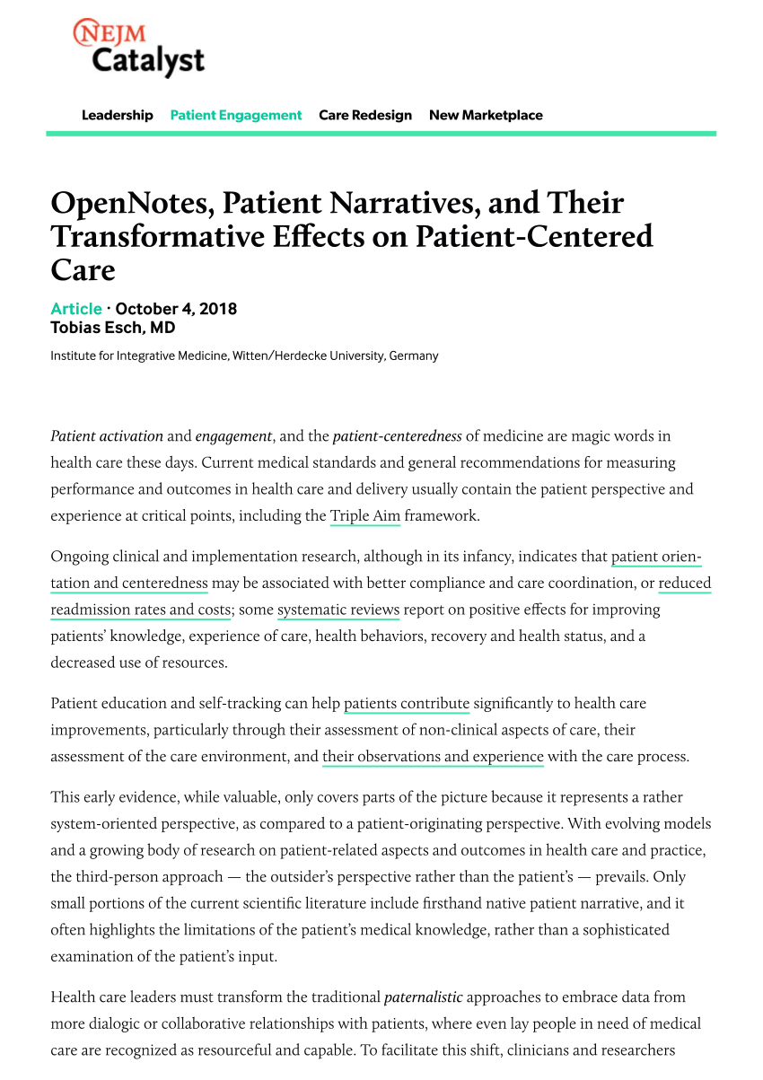 Pdf Opennotes Patient Narratives And Their Transformative Effects - pdf opennotes patient narratives and their transformative effects on patient centered care