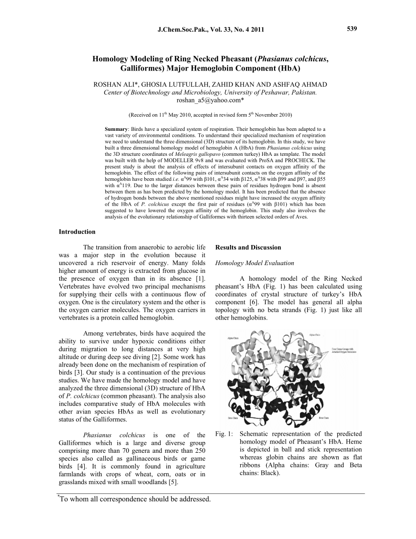 PDF) Homology Modeling of Ring Necked Pheasant (Phasianus ...