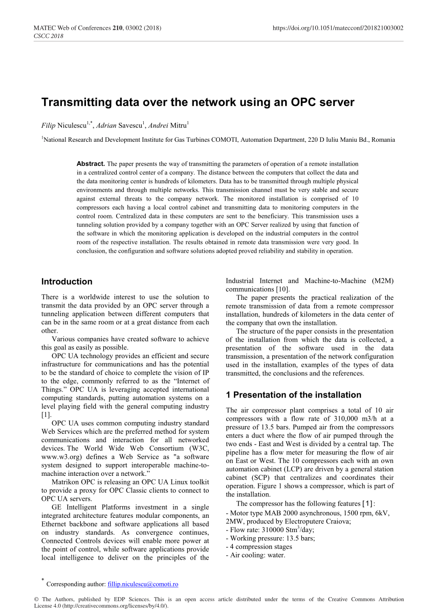 PDF) Transmitting data over the network using an OPC server