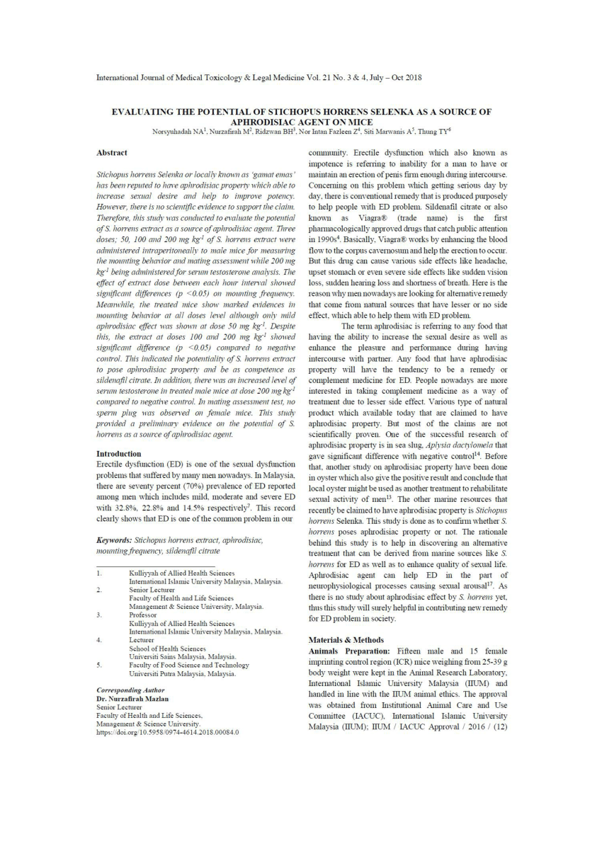 PDF Evaluating the potential of stichopus horrens selenka as a