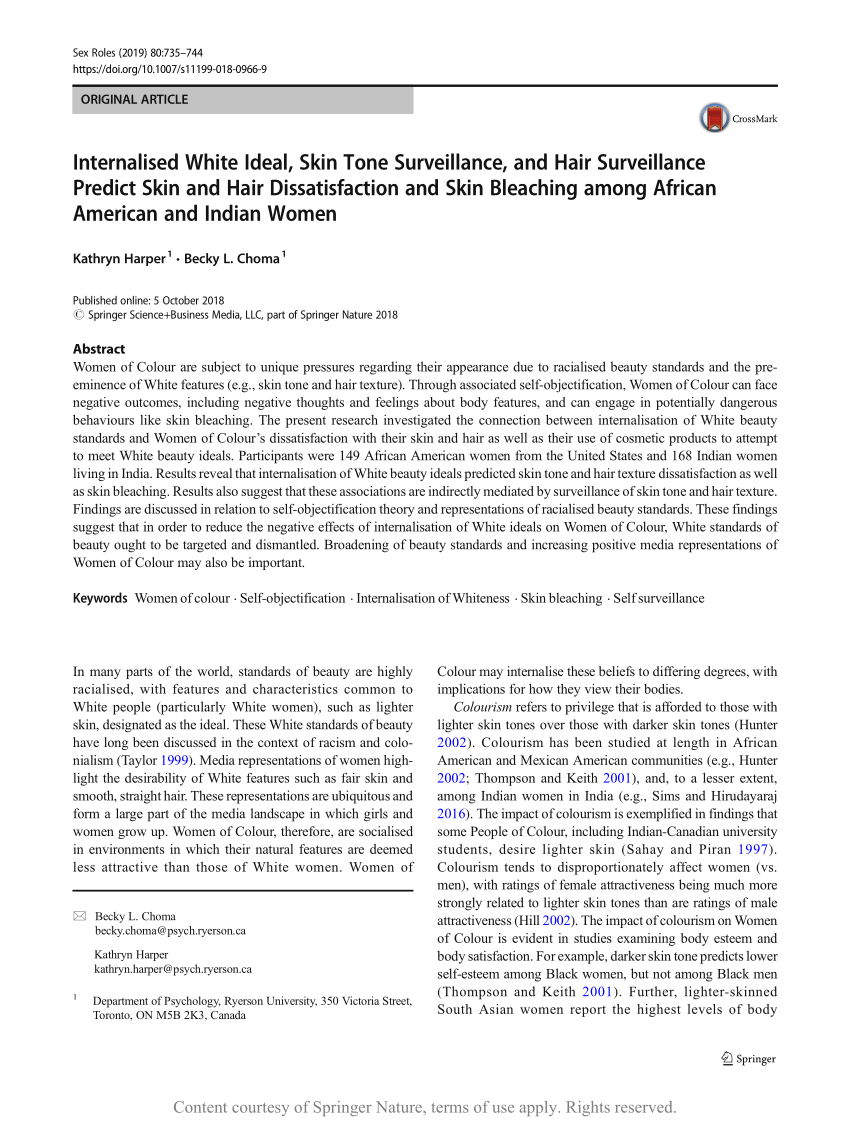 Internalised White Ideal Skin Tone Surveillance and Hair