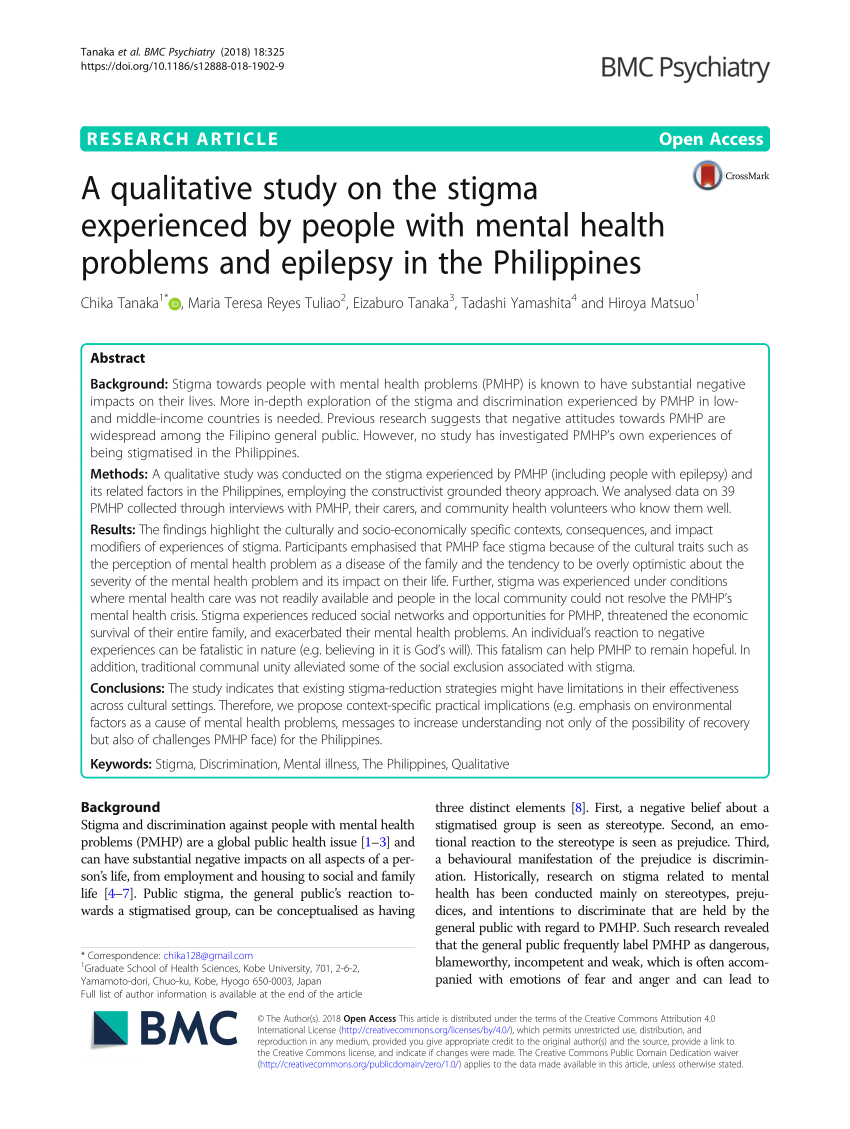 Pdf A Qualitative Study On The Stigma Experienced By People With Mental Health Problems And Epilepsy In The Philippines