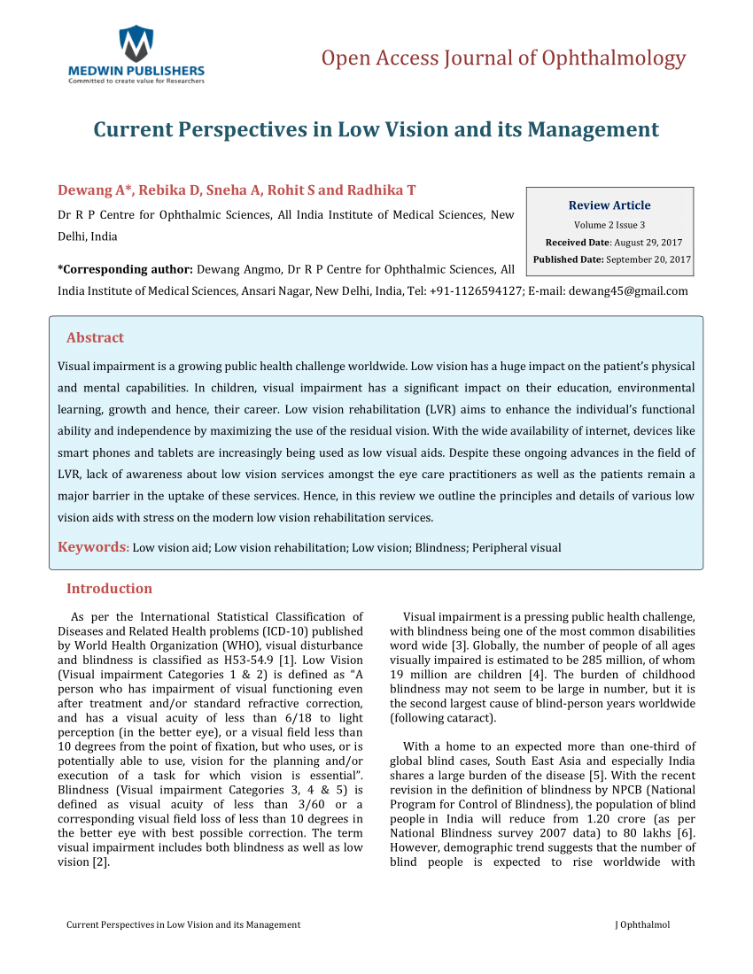 PDF) Current Perspectives in Low Vision and its Management