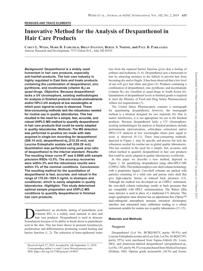 PDF) Innovative Method for the Analysis of Dexpanthenol in Hair Care  Products