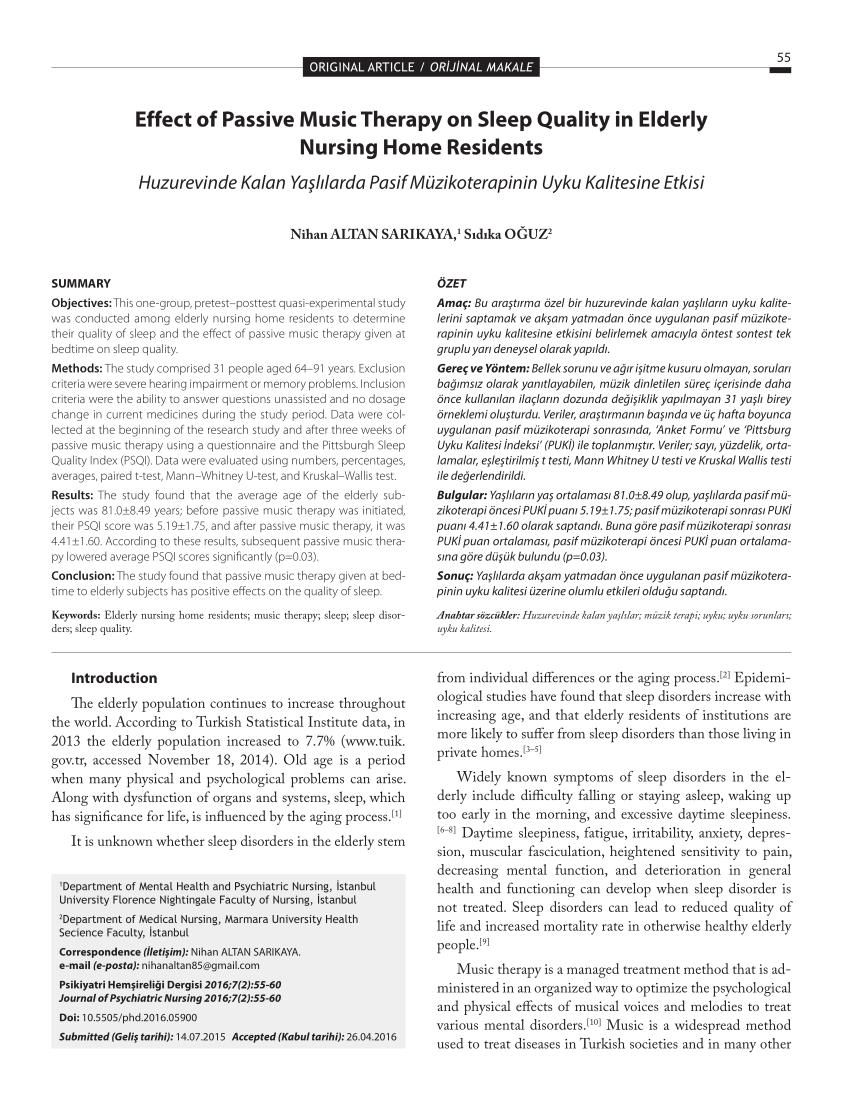 pdf effect of passive music therapy on sleep quality in elderly nursing home residents