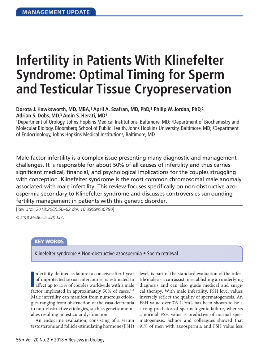 Pdf Infertility In Patients With Klinefelter Syndrome Optimal Timing