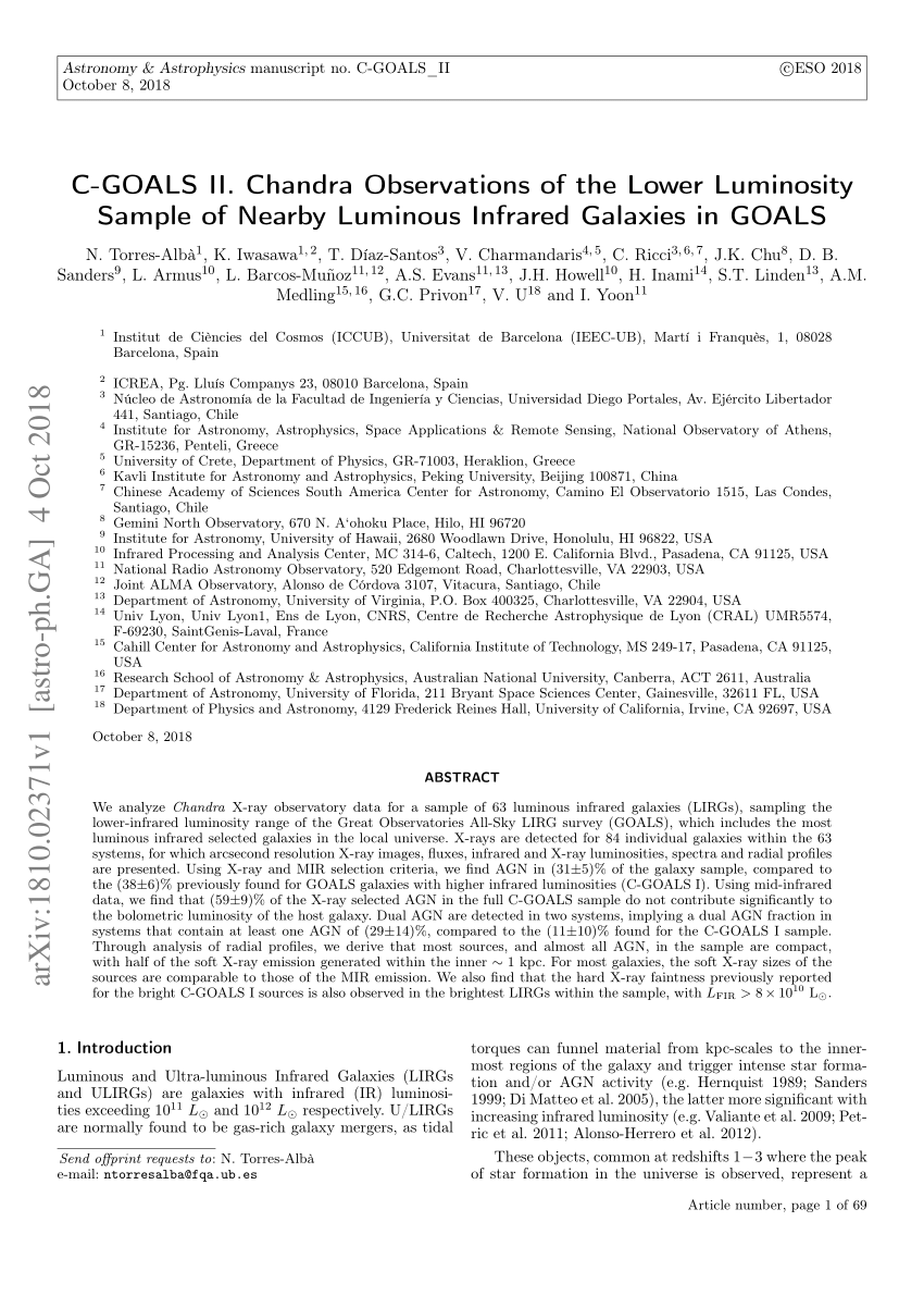 Pdf C Goals Ii Chandra Observations Of The Lower Luminosity Sample Of Nearby Luminous Infrared Galaxies In Goals