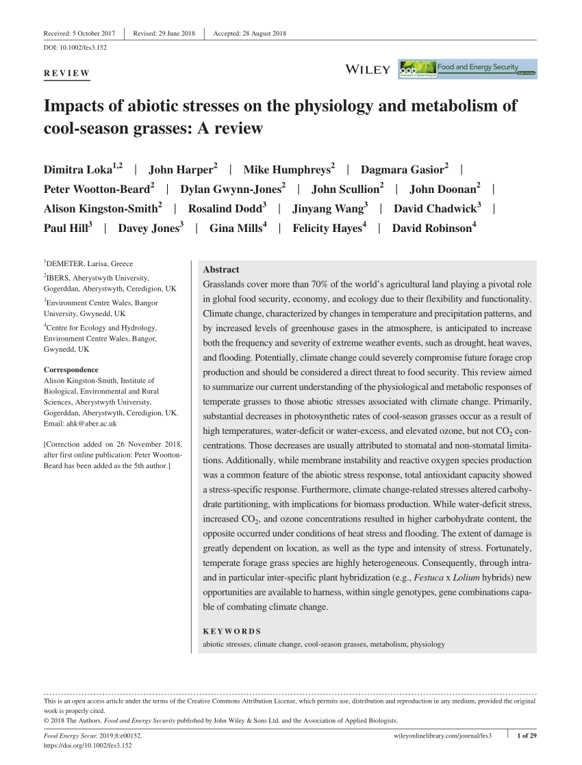 PDF) Impacts of abiotic stresses on the physiology and metabolism 