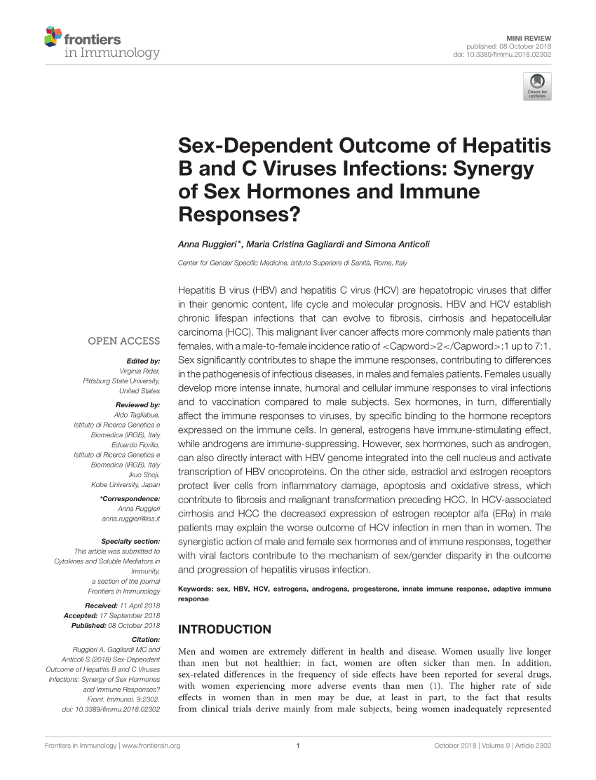 Pdf Sex Dependent Outcome Of Hepatitis B And C Viruses Infections