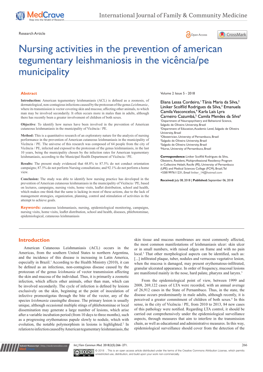 Pdf Nursing Activities In The Prevention Of American Tegumentary Leishmaniosis In The Vicencia Pe Municipality