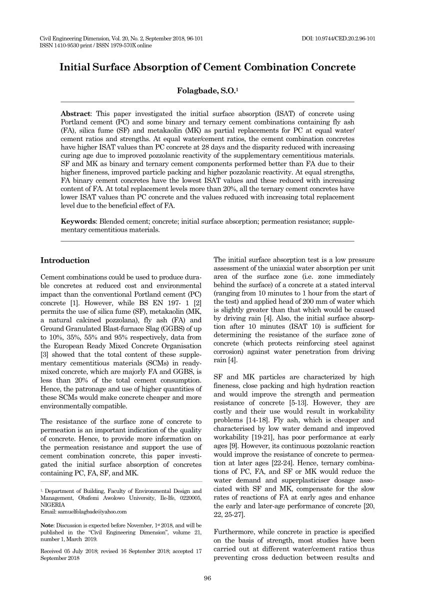 (PDF) Initial Surface Absorption of Cement Combination Concrete