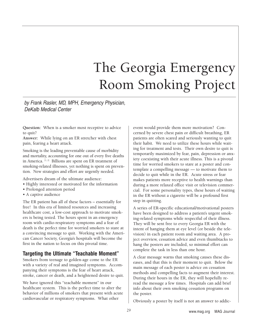 Pdf Smoking Cessation The Georgia Emergency Room Project