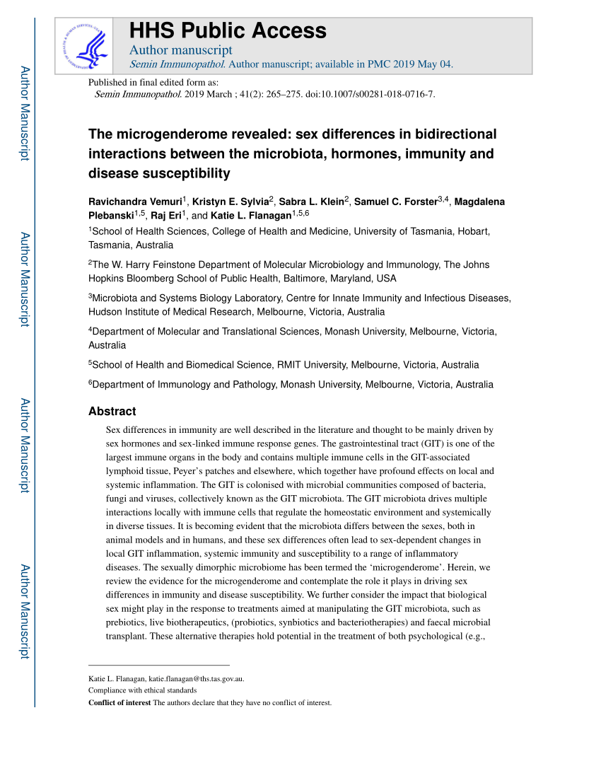 Pdf The Microgenderome Revealed Sex Differences In Bidirectional Interactions Between The 1910