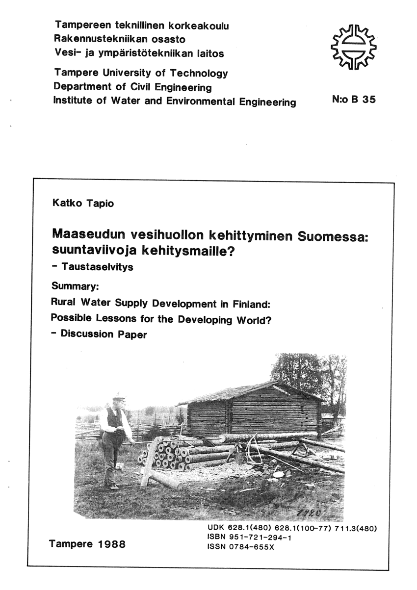 PDF) Maaseudun vesihuollon kehittyminen Suomessa: suuntaviivoja  kehitysmaille? (Development of rural water supply in Finland: possible  lessons for the developing world?) Background paper. (Partly in English).