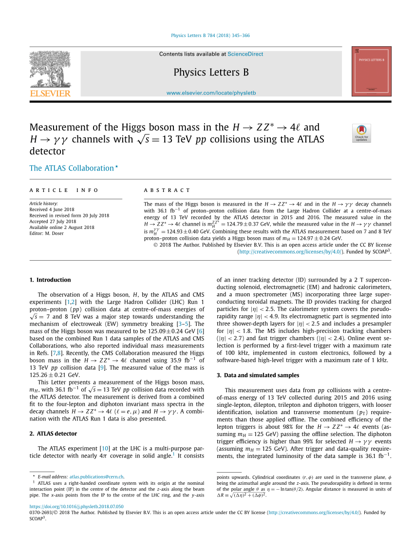 Pdf Measurement Of The Higgs Boson Mass In The H Zz 4ℓ And H Gg Channels With S 13 Tev Pp Collisions Using The Atlas Detector