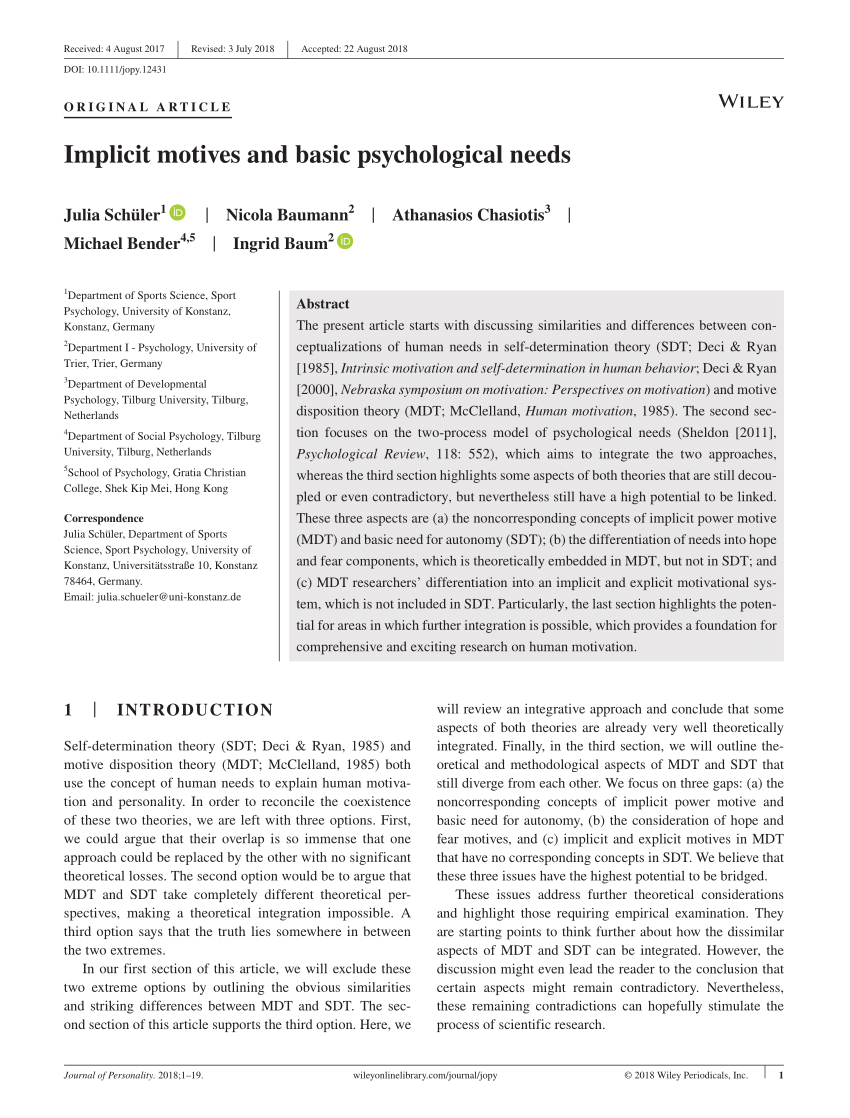 PDF) Implicit motives and basic psychological needs
