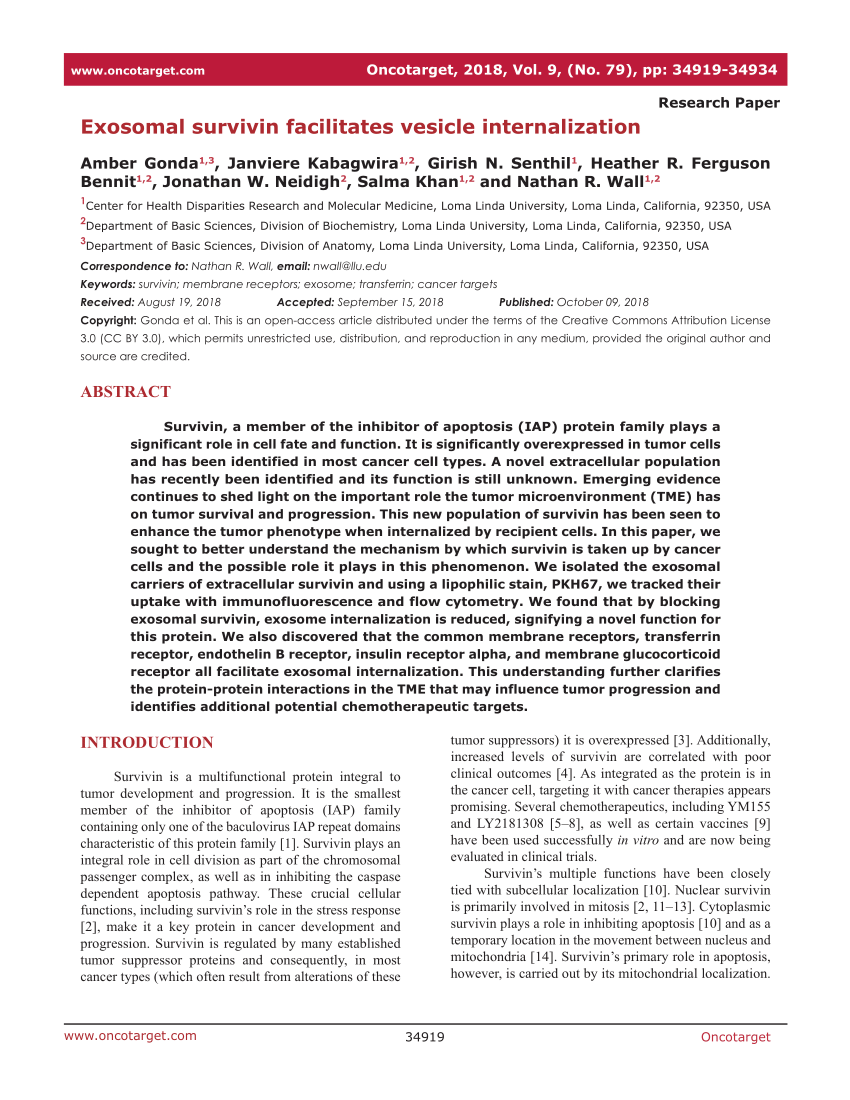 PDF) Exosomal survivin facilitates vesicle internalization