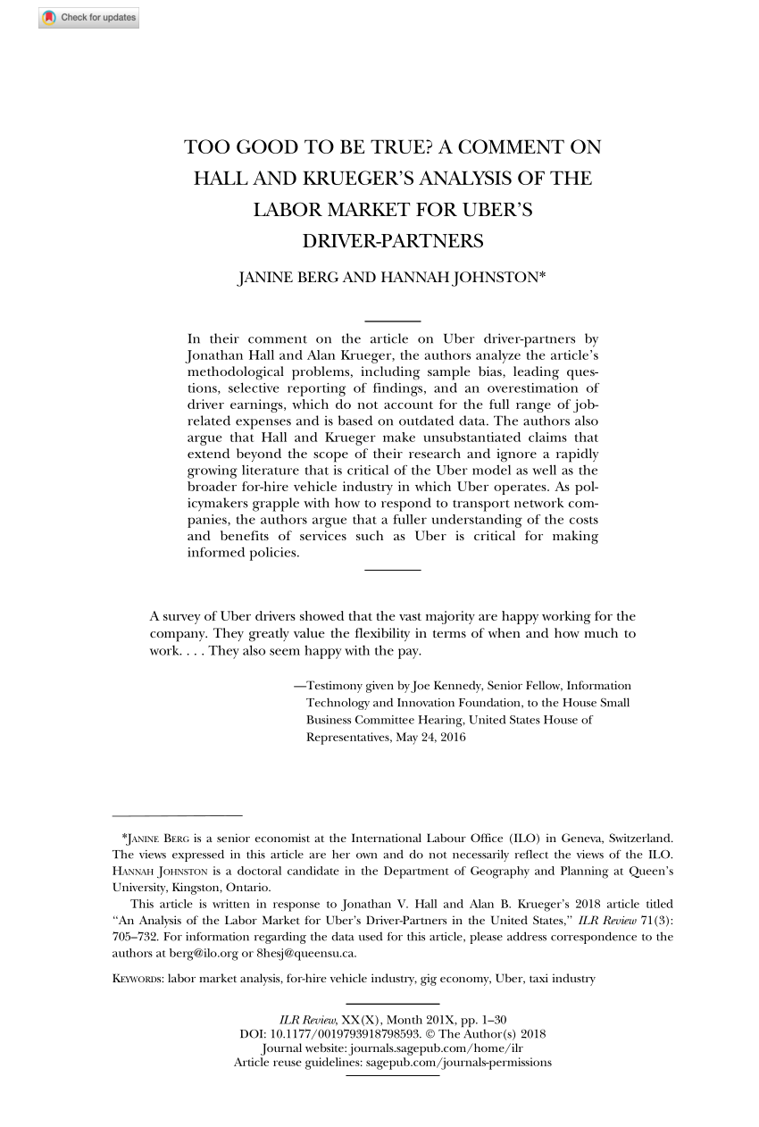 PDF) Too Good to Be True? A Comment on Hall and Krueger's Analysis