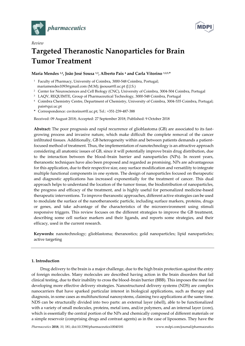 PDF) Targeted Theranostic Nanoparticles for Brain Tumor Treatment