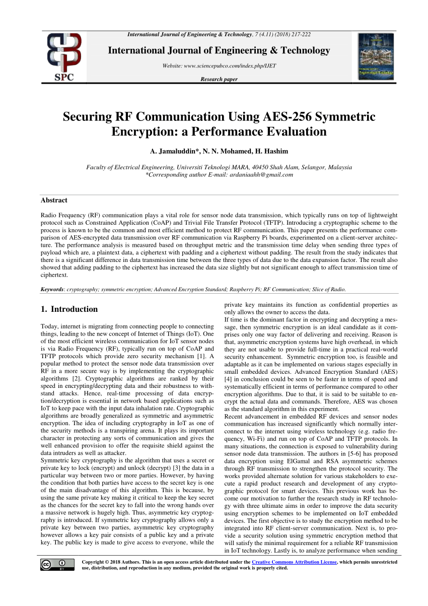 Pdf Securing Rf Communication Using Aes 256 Symmetric Encryption A Performance Evaluation