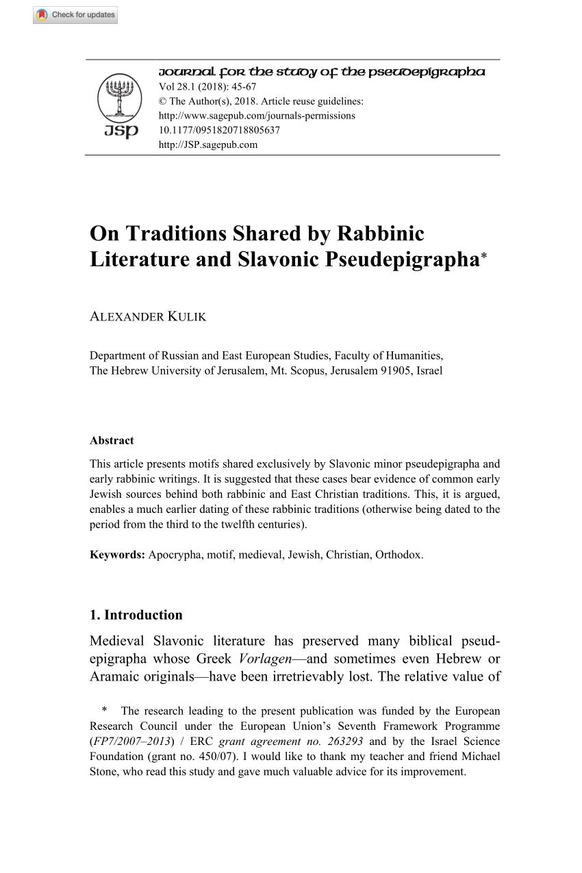 Pdf On Traditions Shared By Rabbinic Literature And Slavonic Pseudepigrapha