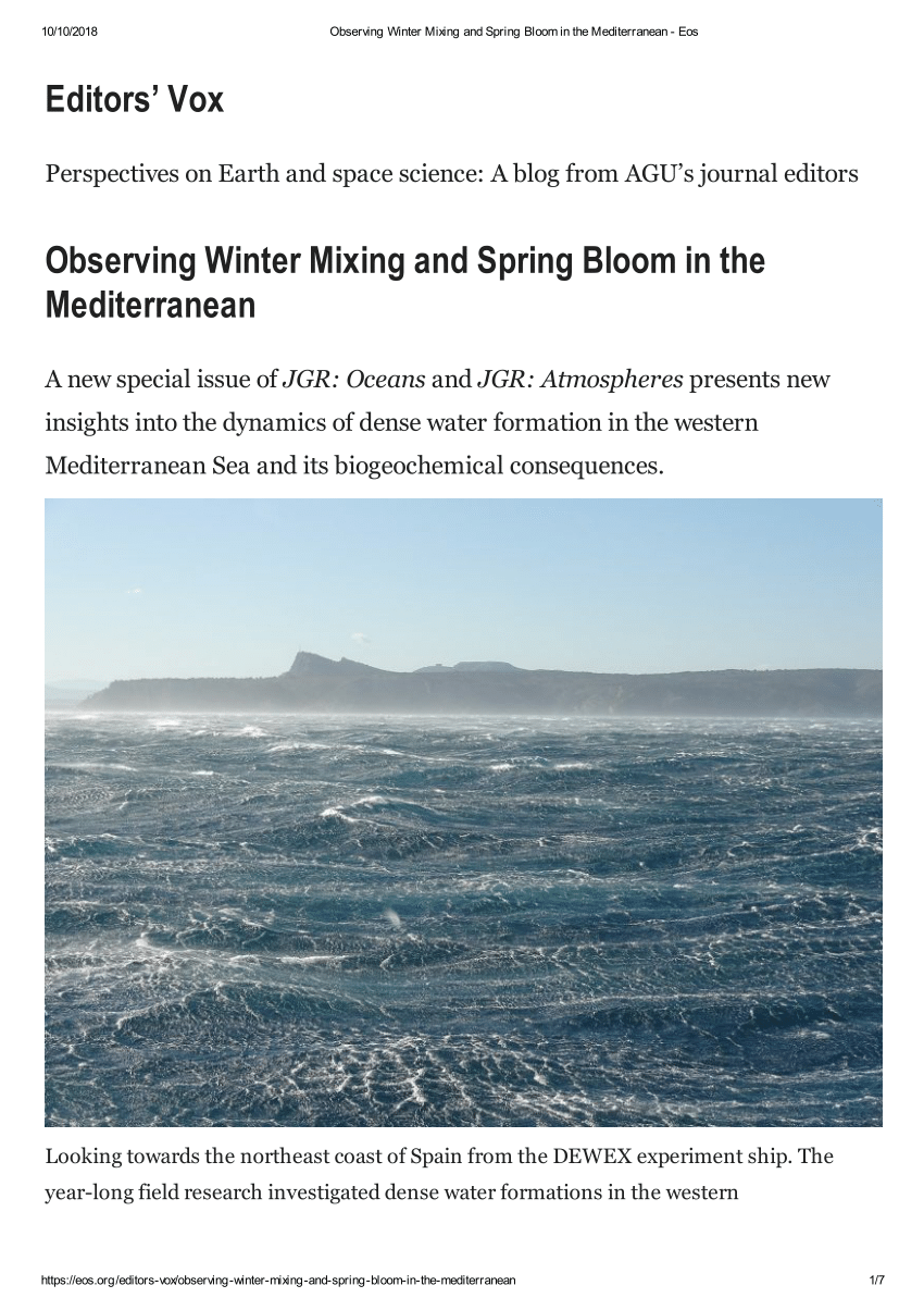 Observing Winter Mixing and Spring Bloom in the Mediterranean - Eos
