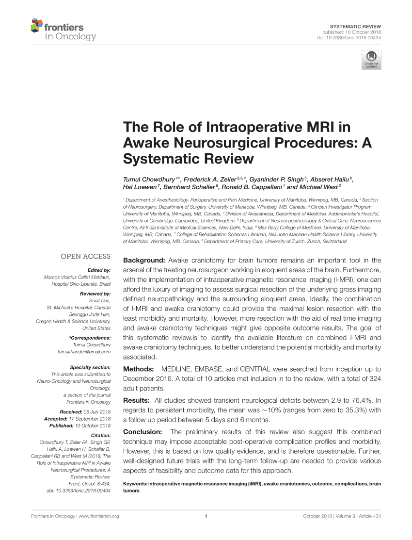 Pdf The Role Of Intraoperative Mri In Awake Neurosurgical Procedures A Systematic Review