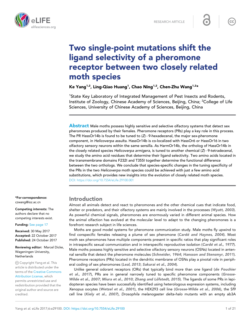 Pdf Correction Two Single Point Mutations Shift The Ligand Selectivity Of A Pheromone 1406