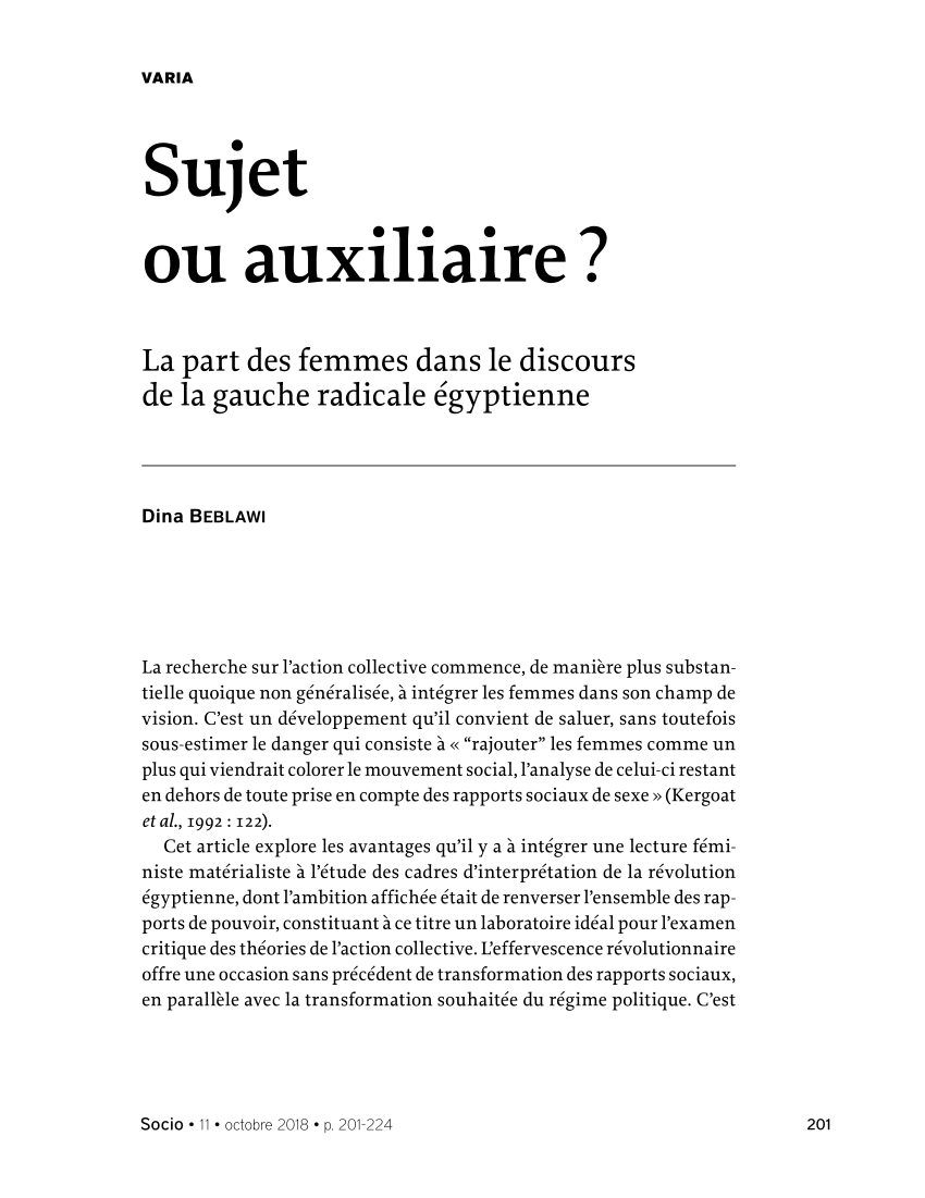 (PDF) Sujet ou auxiliaire ? La part des femmes dans le discours de la