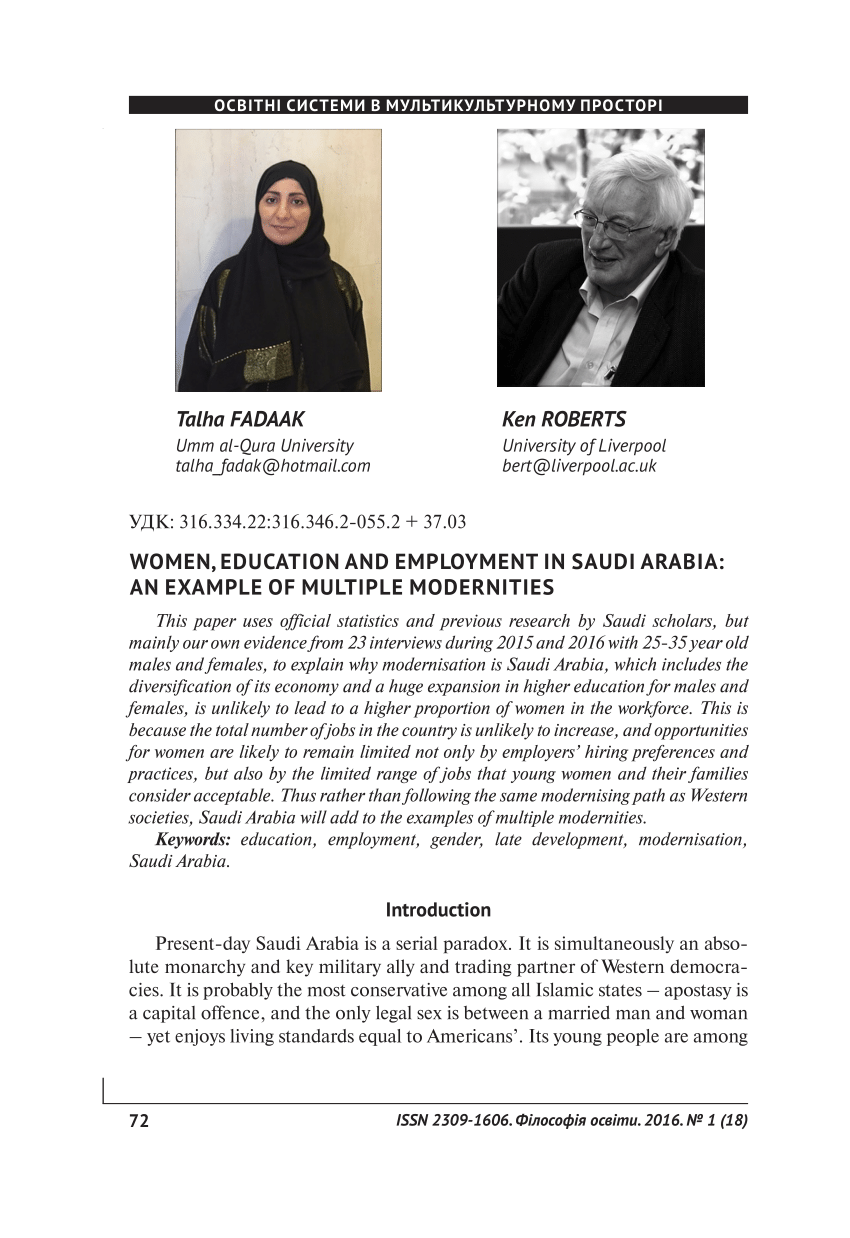 PDF) Women, Education and Employment in Saudi Arabia an Example of Multiple Modernities