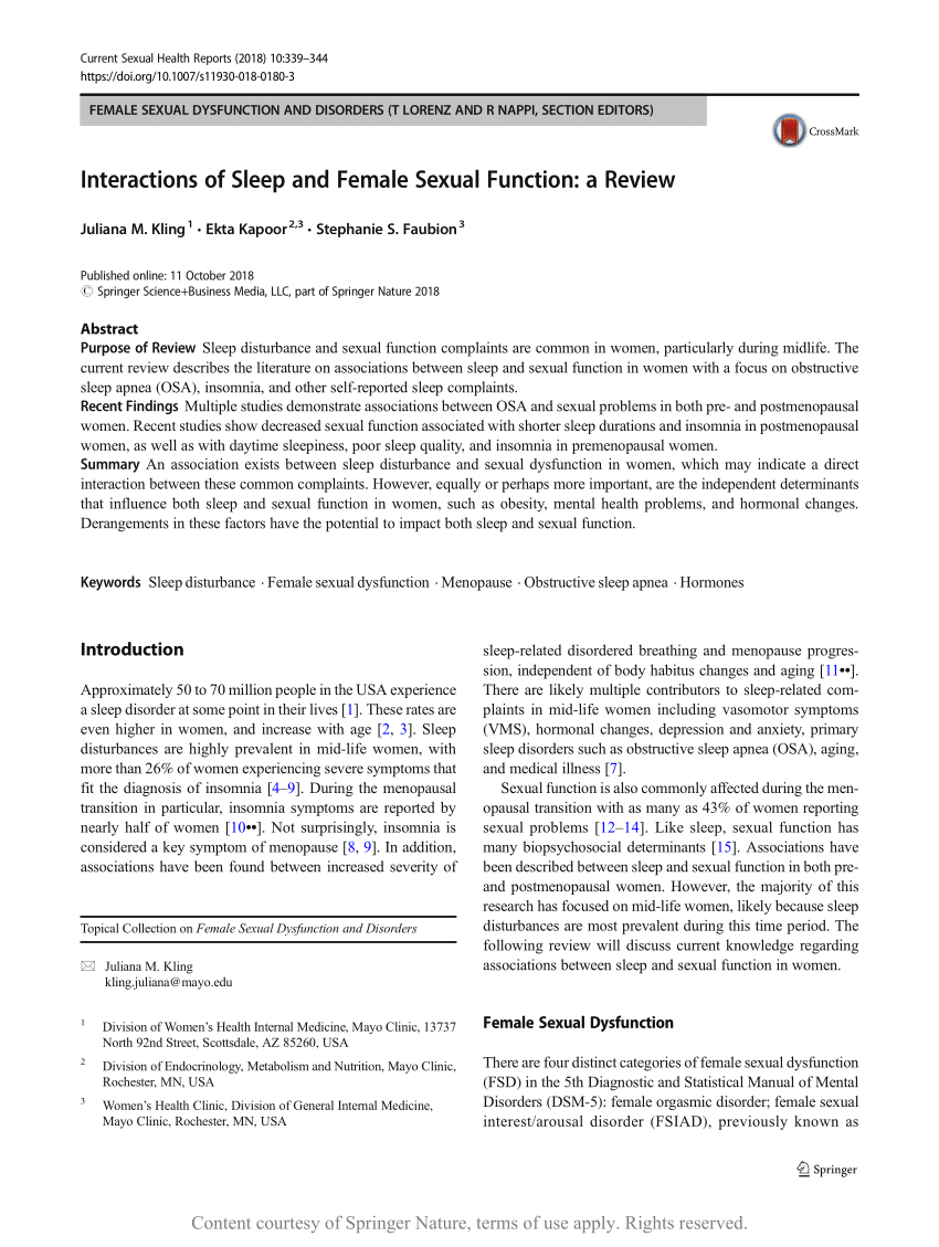 Interactions of Sleep and Female Sexual Function a Review