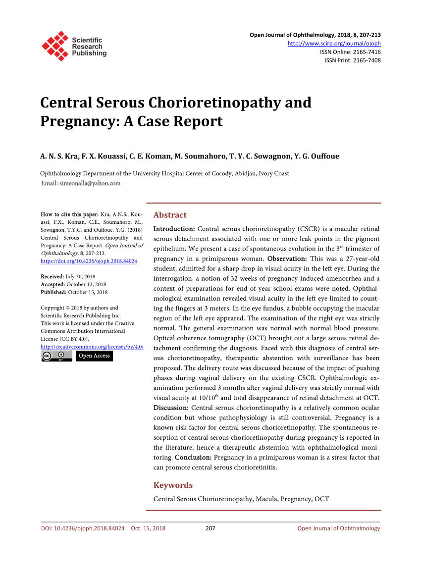 Pdf Central Serous Chorioretinopathy And Pregnancy A Case Report