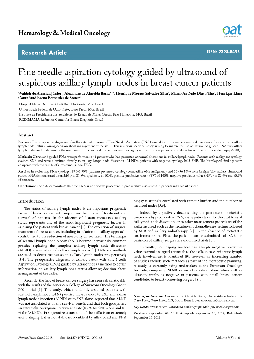 Pdf Fine Needle Aspiration Cytology Guided By Ultrasound Of Suspicious Axillary Lymph Nodes In