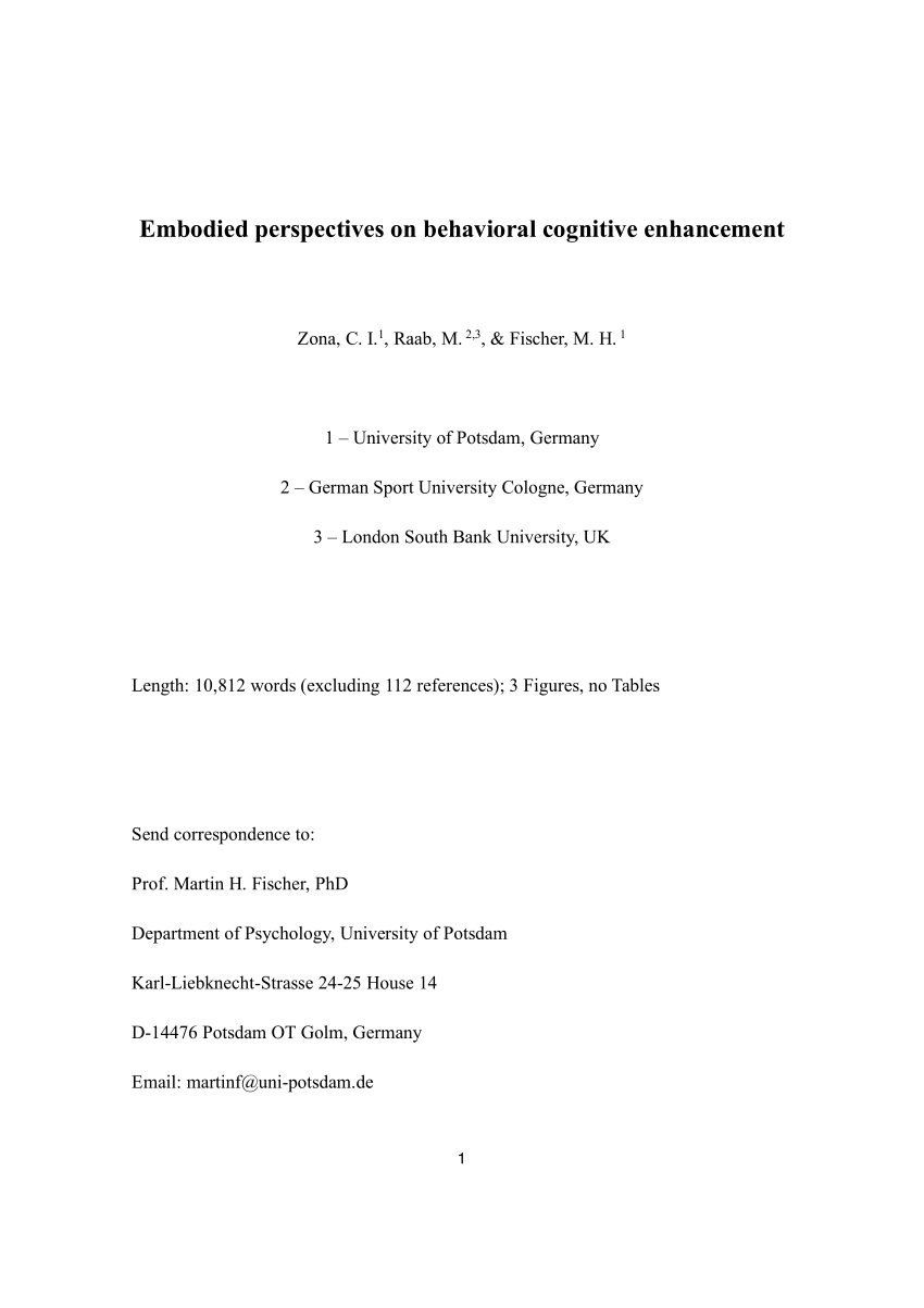 PDF) Embodied Perspectives on Behavioral Cognitive Enhancement