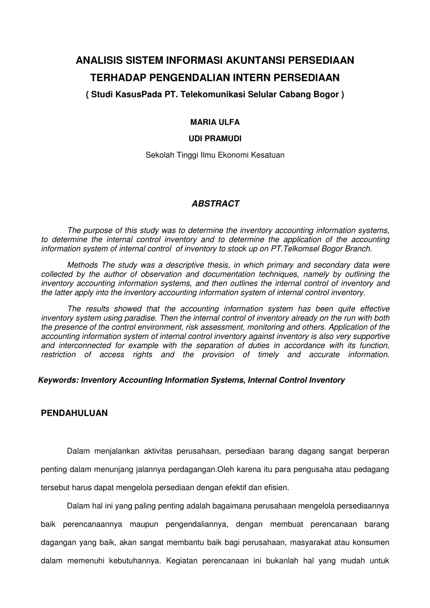 PDF) ANALISIS SISTEM INFORMASI AKUNTANSI PERSEDIAAN TERHADAP PENGENDALIAN  INTERN PERSEDIAAN ( Studi KasusPada PT. Telekomunikasi Selular Cabang Bogor  )