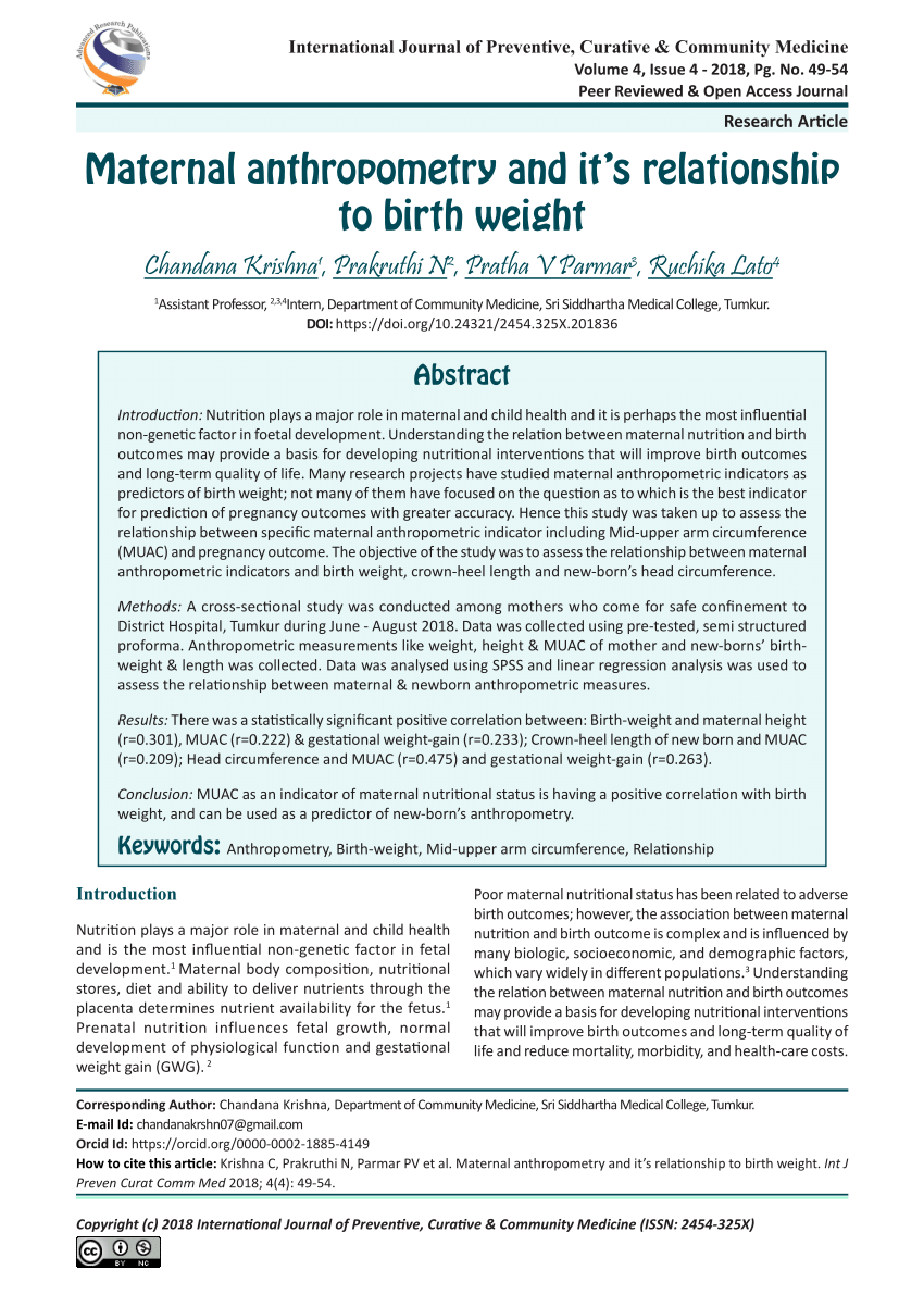 PDF] Prediction of Birth Weight by Using Neonatal Anthropometric Parameters  at Birth in Finote Selam Hospital, Ethiopia | Semantic Scholar