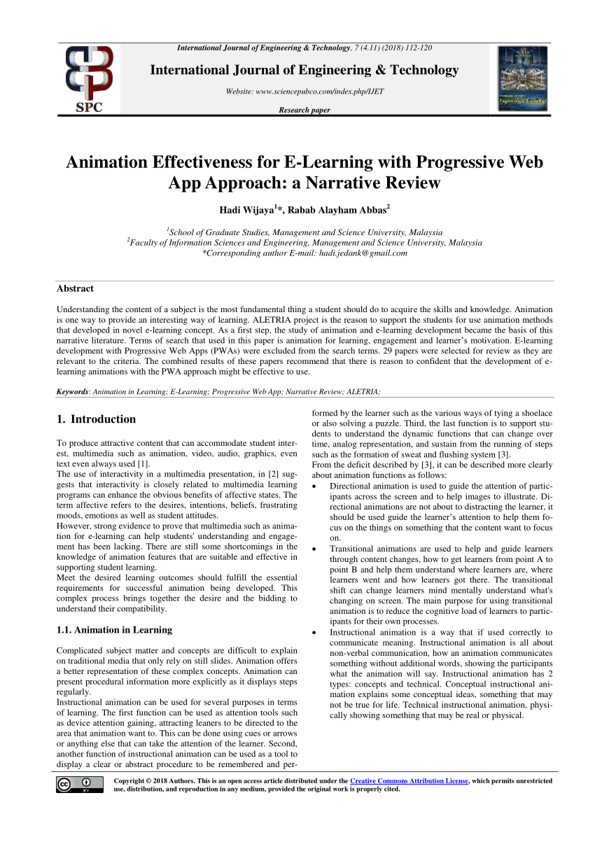 PDF) Animation effectiveness for E-learning with progressive web APP  approach: A narrative review