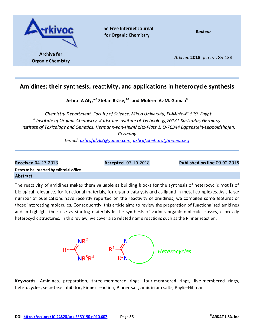 Pdf Amidines Their Synthesis Reactivity And Applications In