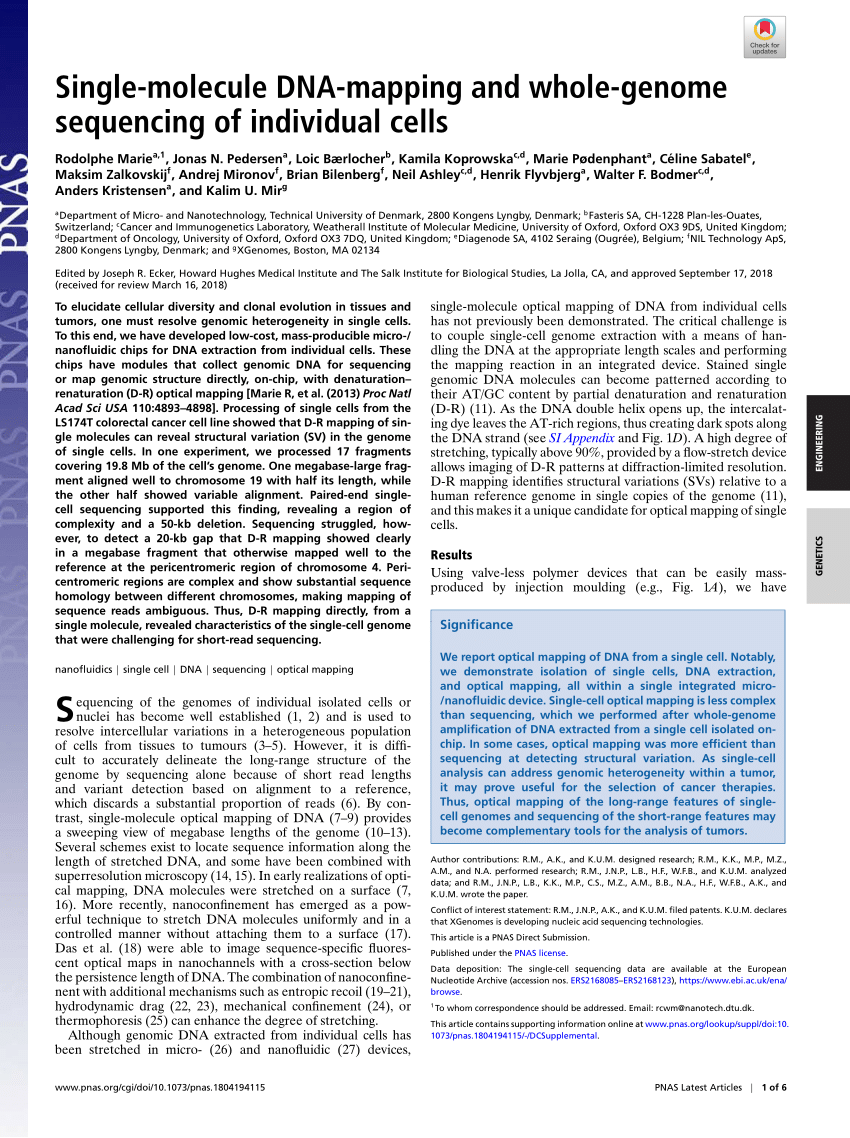 Pdf Single Molecule Dna Mapping And Whole Genome Sequencing Of Individual Cells