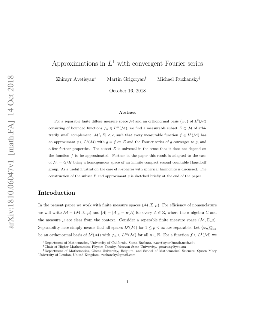 Pdf Approximations In L 1 With Convergent Fourier Series