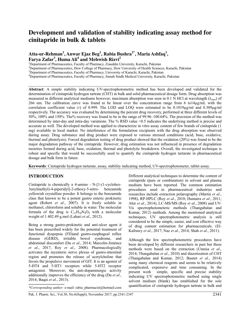 Pdf Development And Validation Of Stability Indicating Assay Method For Cinitapride In Bulk Tablets