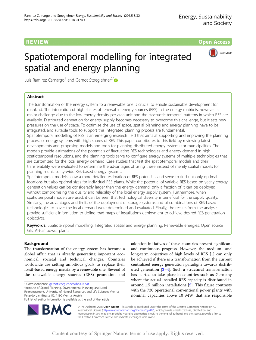 Pdf Spatiotemporal Modelling For Integrated Spatial And Energy Planning