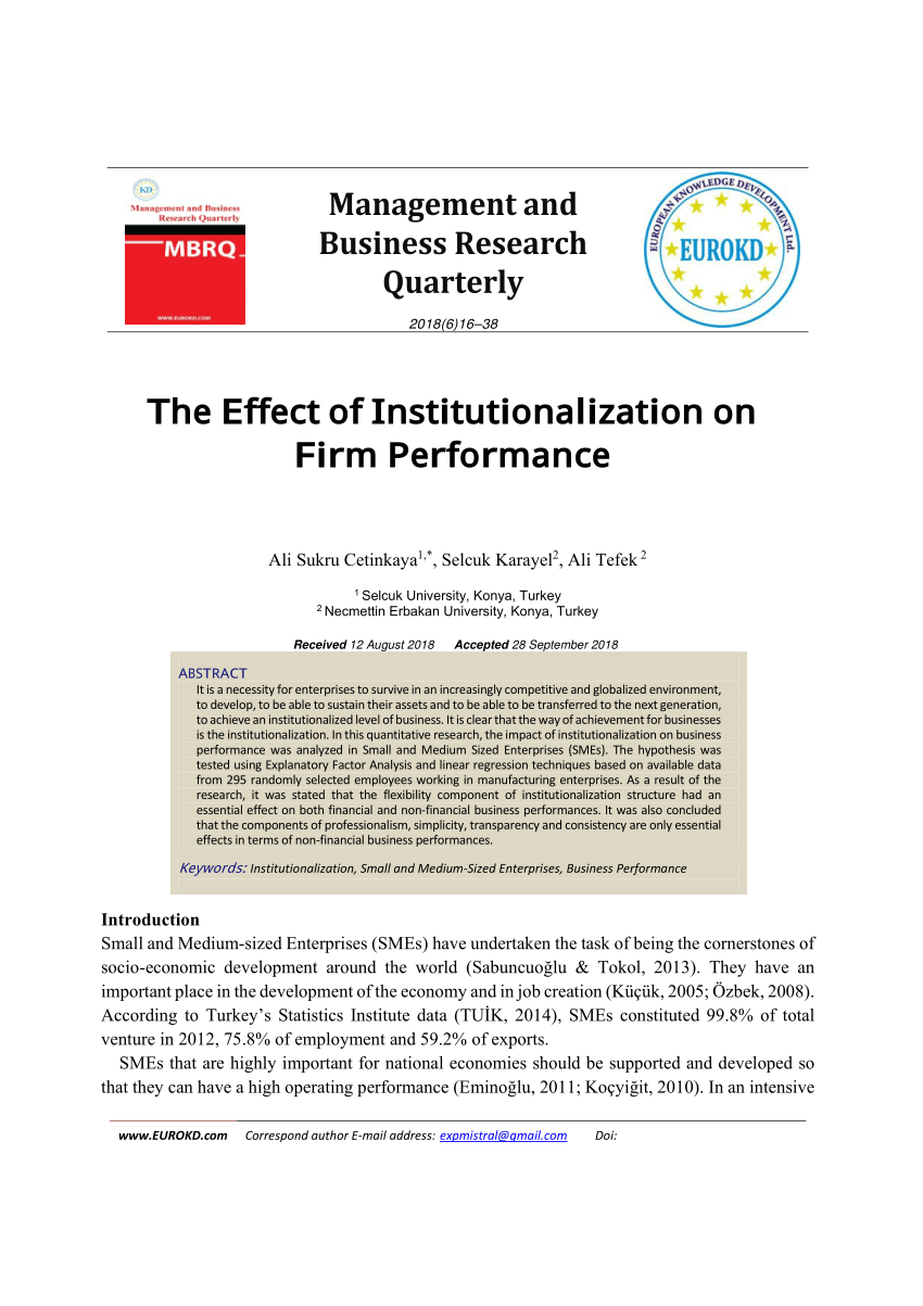 pdf the effect of institutionalization on firm performance