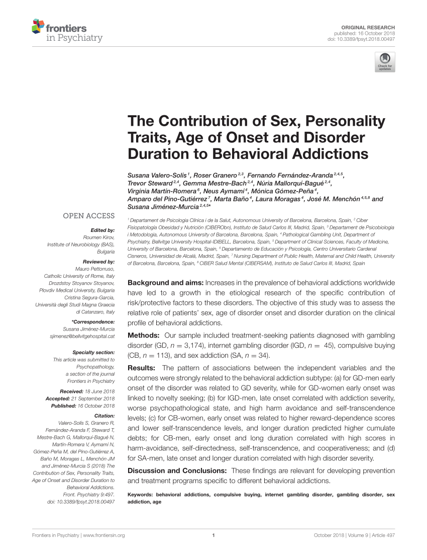 PDF) The Contribution of Sex, Personality Traits, Age of Onset and ...