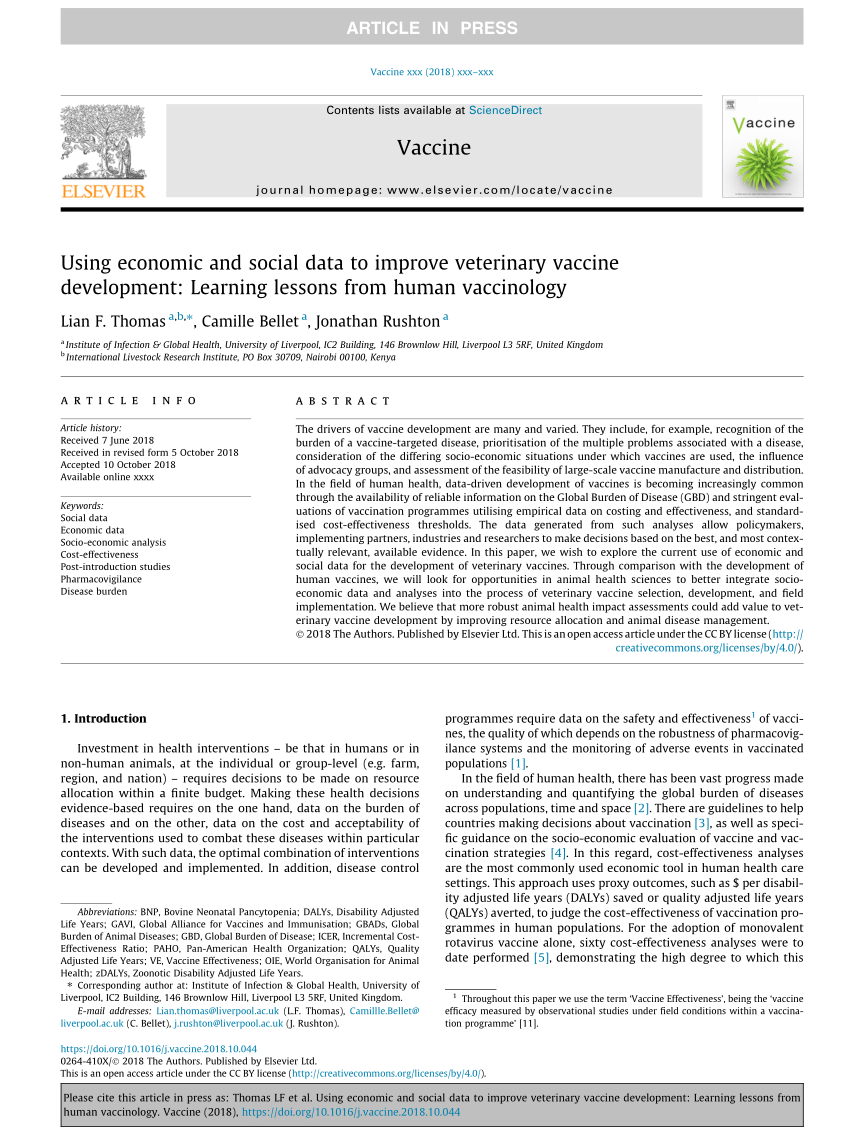 (PDF) Using economic and social data to improve veterinary vaccine