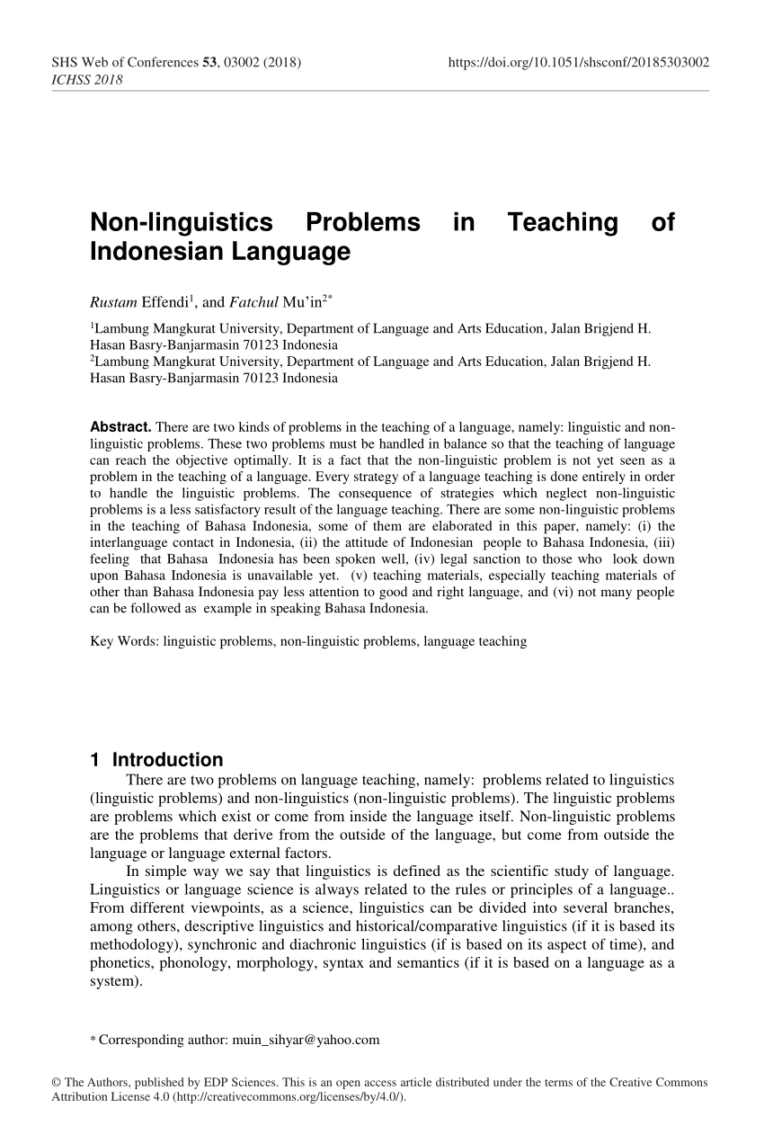 PDF) Non-linguistics Problems in Teaching of Indonesian Language