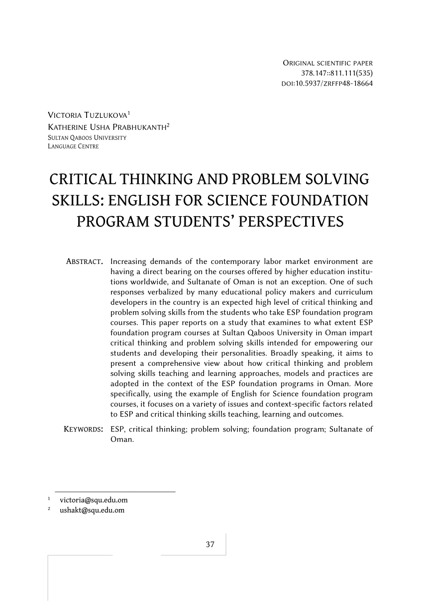 scientific literacy and critical thinking skills reflection essay